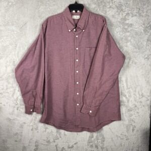 VTG LL Bean Men's 17.5-36 burgundy box pattern  button up shirt‎ USA Y2K